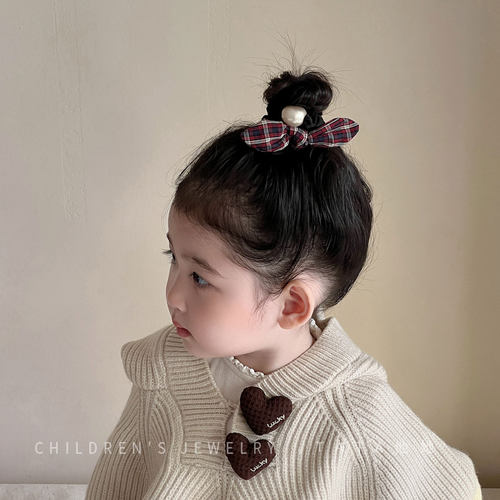 韩版蝴蝶结格纹发圈女童秋冬发圈