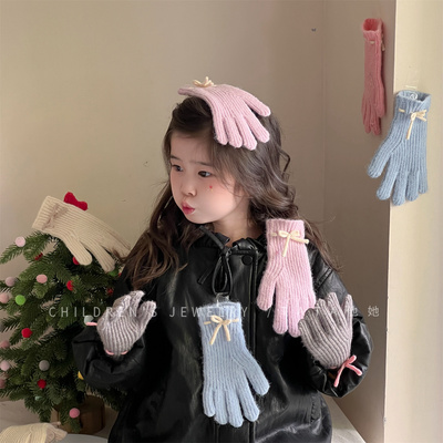 ins可爱蝴蝶结针织儿童手套