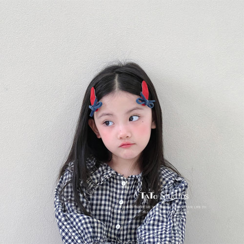 儿童丝绒发夹彩色点缀蝴蝶结BB夹