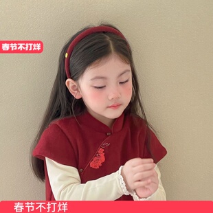 秋冬儿童新年红色丝绒细发箍小女孩防宝宝滑卡通不勤百搭头箍发饰