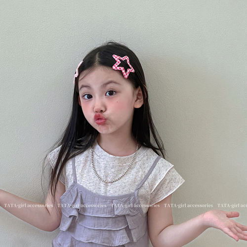 女童甜美格纹五角星BB夹