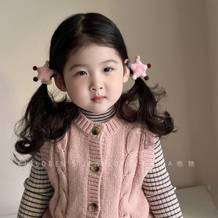 儿童毛球五角星高颜值发圈星星可爱发绳女童马尾丸子头橡皮筋头绳