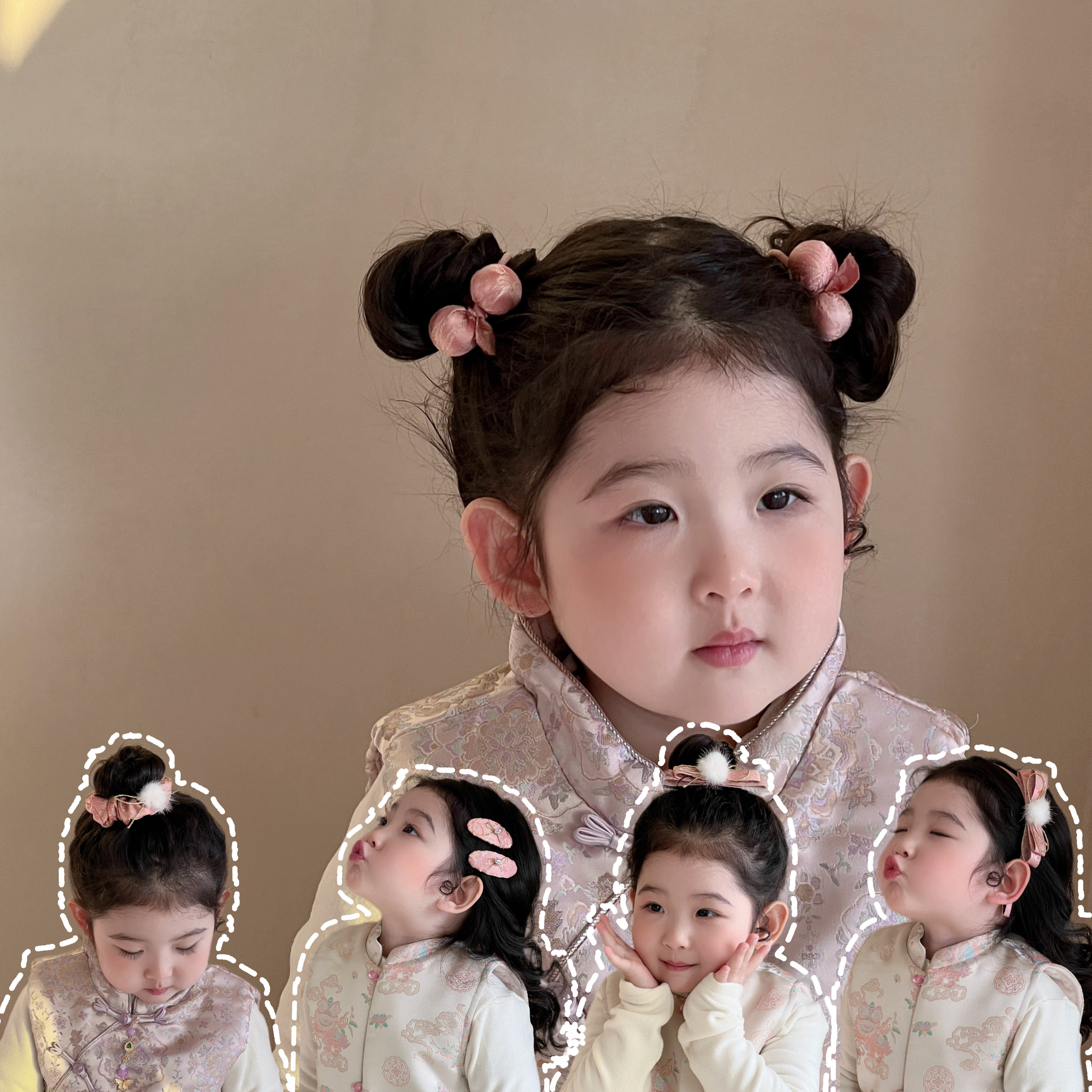 民国风韩粉织锦发饰毛球发卡发圈儿童肠圈碎发夹宝宝拜年汉服头饰,童装/婴儿装/亲子装,发饰,淘宝优惠券,粉丝福利购,淘宝优惠卷