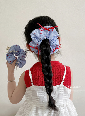 蝴蝶结波点蓝色大肠发圈格纹小众肠圈儿童扎头发皮筋头绳女童发饰