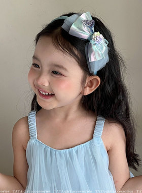 儿童发箍人鱼爱莎公主蓝色蝴蝶结头箍女童鱼尾发饰小女孩洋气头扣