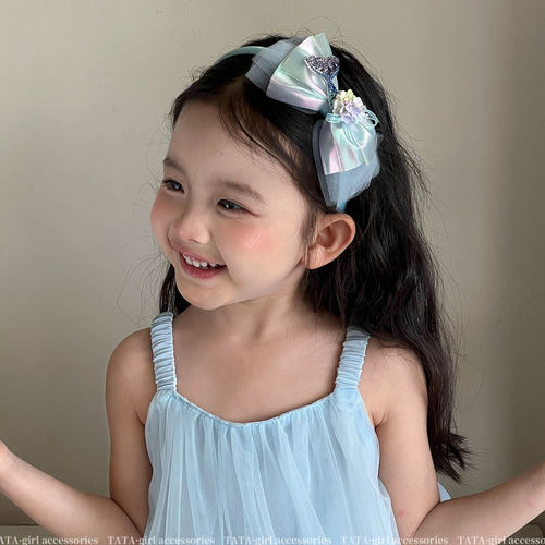 女童人鱼爱莎蓝蝴蝶结发箍头箍