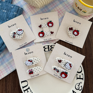 布艺黑白波点爱心KT猫发卡女孩发夹边夹前额碎发不伤发BB夹头饰品