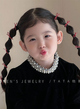 秋冬新款儿童可爱蝴蝶结发绳新年红色喜庆宝宝弹力迷你小皮筋发圈