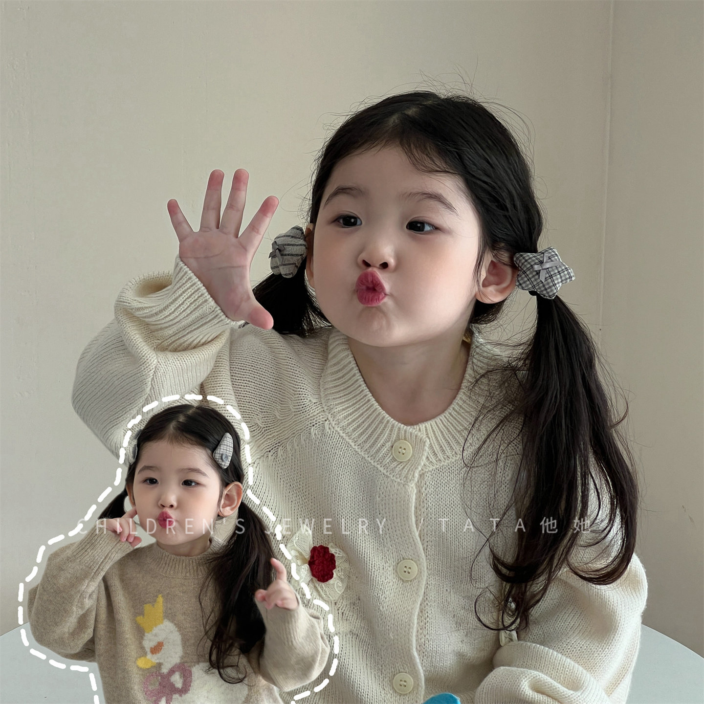 灰色布艺蝴蝶结宝宝发夹不伤发五角星发圈发饰儿童碎发刘海夹边夹