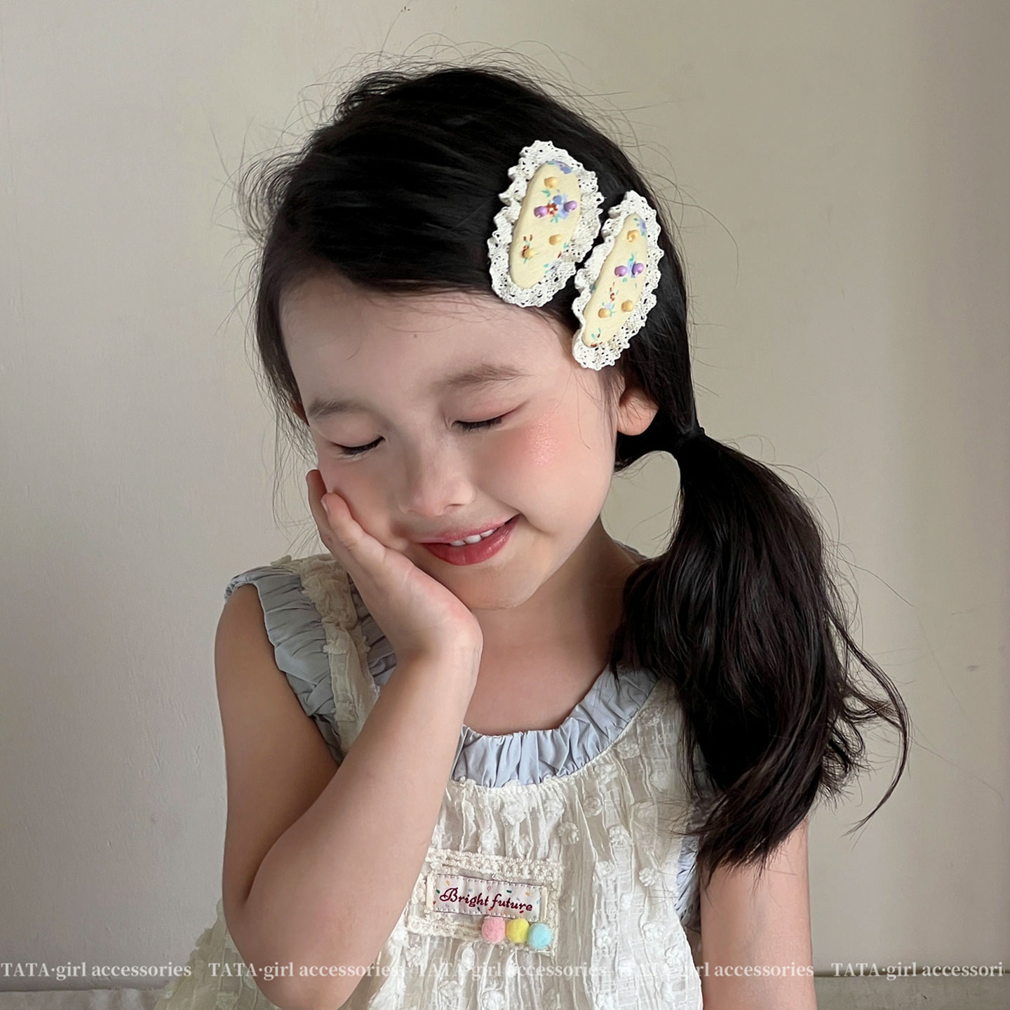 韩系温柔蕾丝花边BB夹复古碎花刺绣儿童发夹可爱女童侧边夹发卡