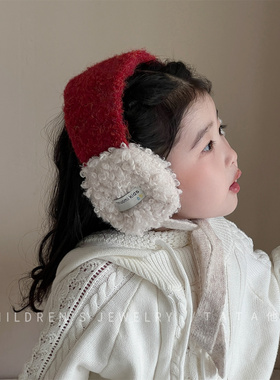 新年圣诞红色小女孩羊羔毛耳罩冬季儿童加厚保暖防风护耳耳套耳包