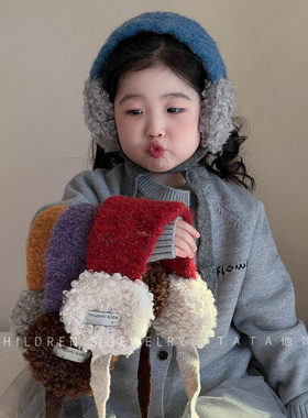 儿童蓝色羊羔毛绒耳罩冬季保暖防风护耳套可爱加厚防冻护耳耳捂子