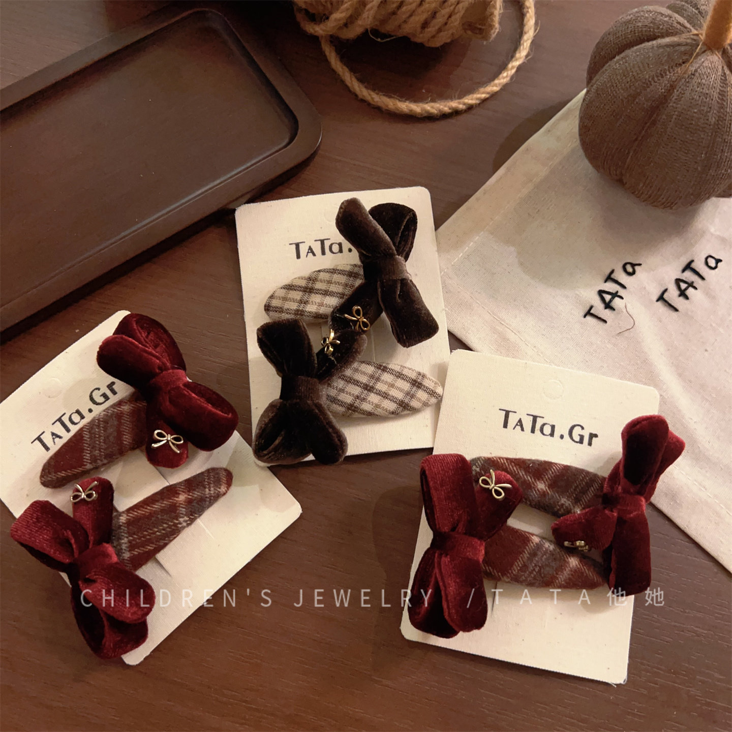 韩版儿童森系复古蝴蝶结边夹发卡高级质感丝绒手作宝宝刘海夹发饰,童装/婴儿装/亲子装,发饰,淘宝优惠券,粉丝福利购,淘宝优惠卷