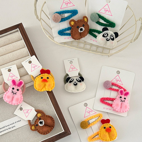 韩版羊毛毡小动物脑袋发夹