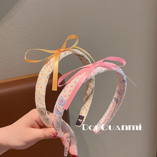 儿童简约基础百搭宝宝碎花布艺蝴蝶结压碎发发箍可爱女童头箍头饰