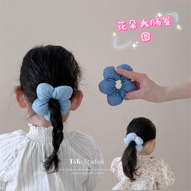 春天花瓣发圈儿童牛仔蓝花朵发绳