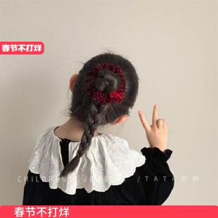 酒红色波点儿童发圈小肠圈 女童双丸子头皮筋高弹不伤发马尾发圈