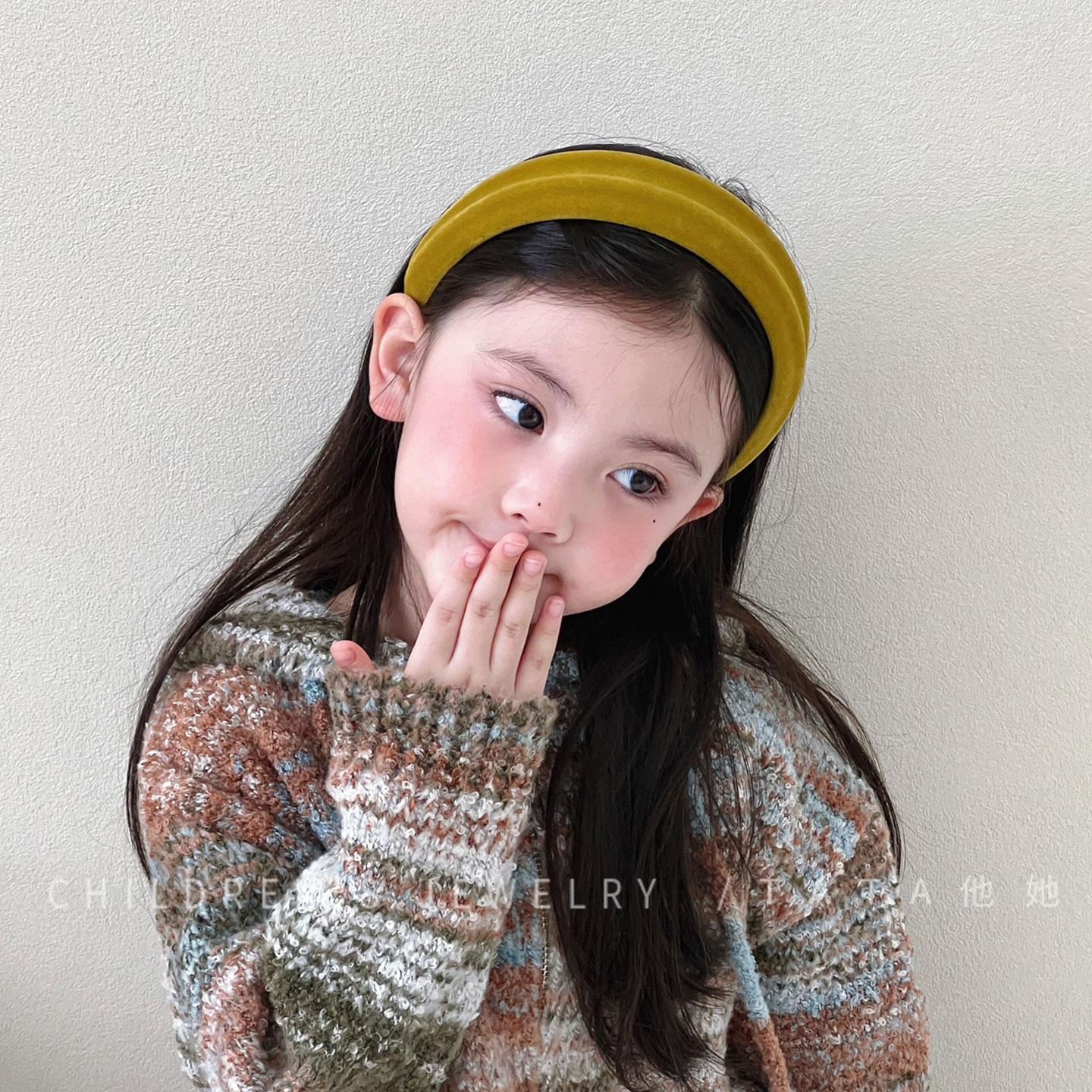 韩国姜黄色植绒宽边高颅顶发箍女童宝宝发饰头箍高级感百搭压发卡