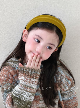 韩国姜黄色植绒宽边高颅顶发箍女童宝宝发饰头箍高级感百搭压发卡