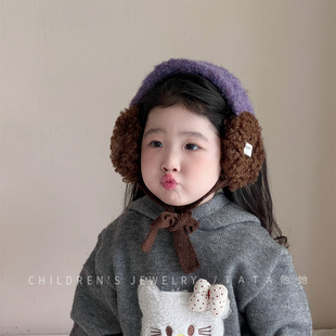 儿童蓝色羊羔毛绒耳罩冬季保暖防风护耳套可爱加厚防冻护耳耳捂子