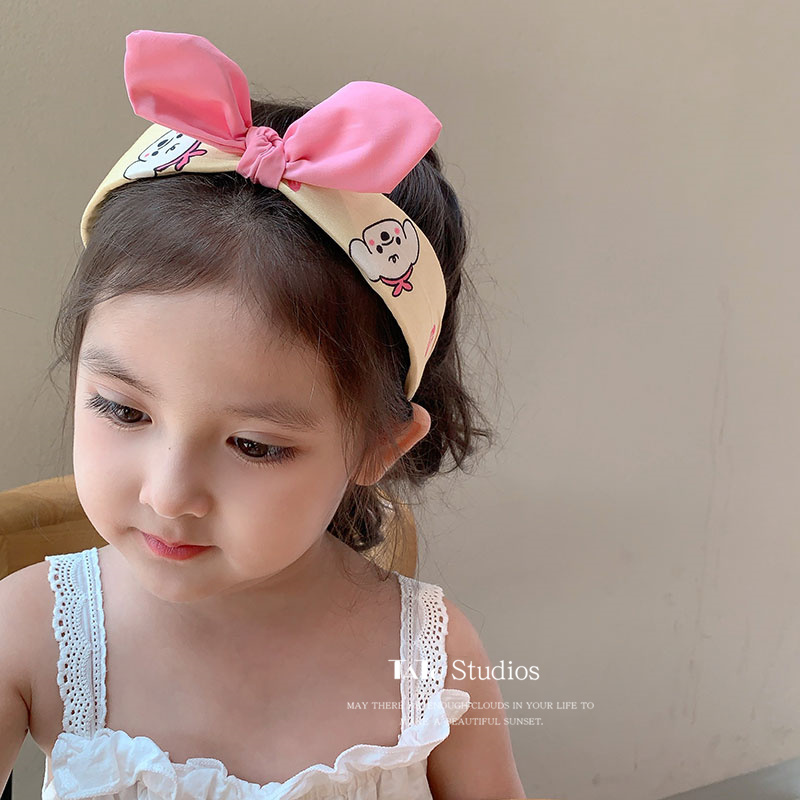 韩国儿童立体兔耳朵花朵可爱布艺压碎发头箍不勒头防滑宽版发箍