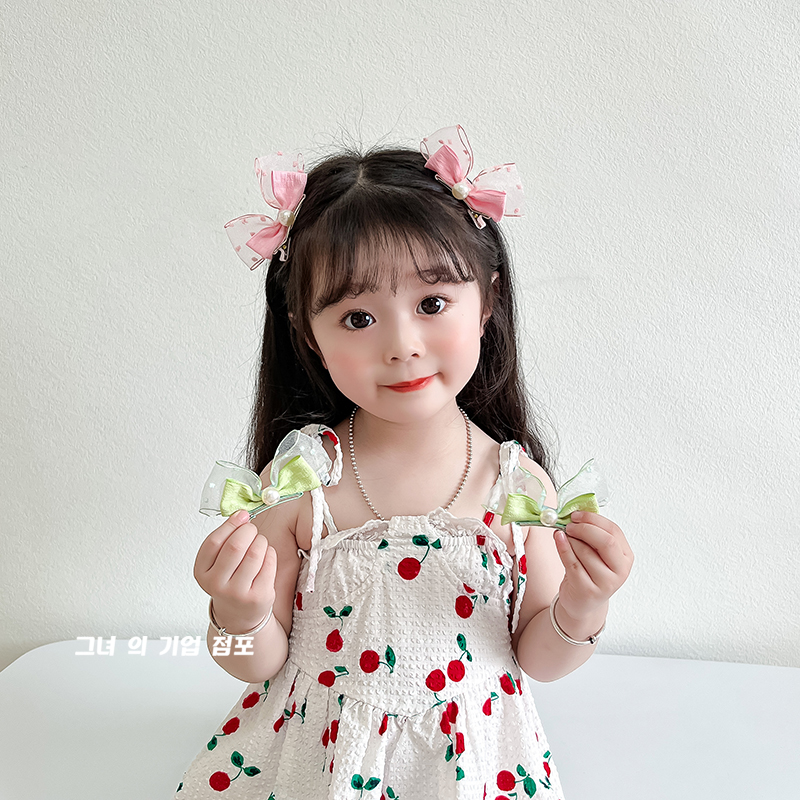 他她儿童珍珠立体蝴蝶结对夹发饰