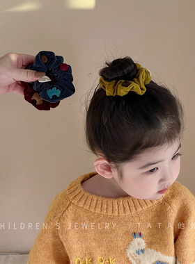 高级感丝绒黄色大肠圈小女孩秋冬卡通可爱丸子头酒红发圈发绳发饰