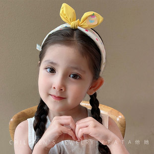 黄色儿童头饰布艺宽版 立体蝴蝶结发箍儿童爱心发卡女童兔耳朵头箍