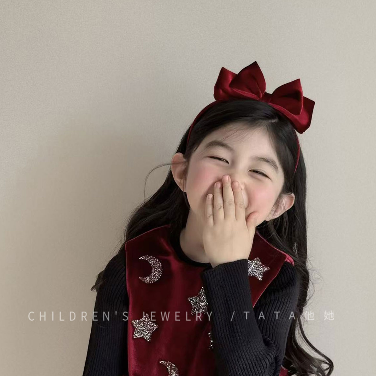 在逃公主发箍儿童酒红丝绒大蝴蝶结发夹公主风高级感圣诞过年头饰