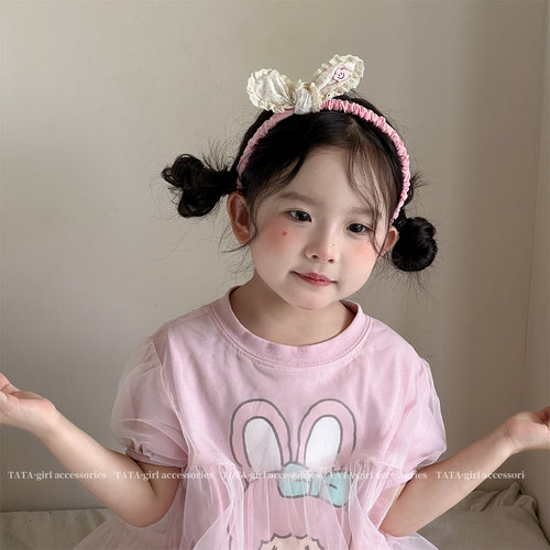 女童可爱兔耳蕾丝笑脸防滑头箍