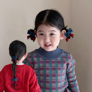 新年女童牛仔蝴蝶结樱桃发绳女宝宝甜美流苏发饰发圈洋气夹子发饰