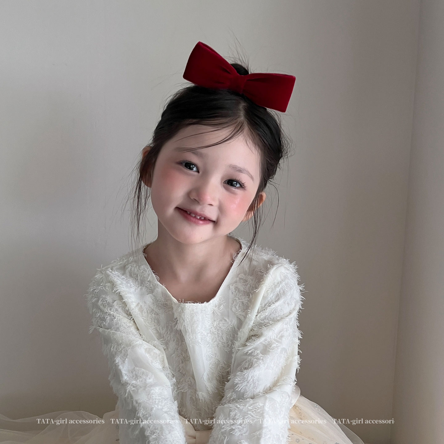 在逃公主红色丝绒大蝴蝶结儿童发夹女童新年顶夹宝宝拜年发卡顶夹