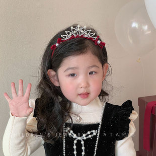 新年公主气质水钻生日王冠头饰红色皇冠发箍儿童喜庆派对发饰头箍