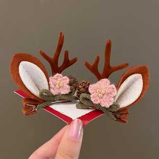 圣诞节头饰发夹儿童可爱鹿角夹子发饰圣诞礼物森系麋鹿发箍发卡