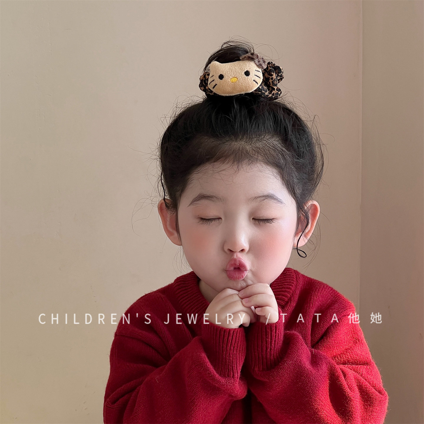 韩版可爱卡通KT猫大肠发圈宝宝毛绒丸子头皮筋儿童复古豹纹扎发绳