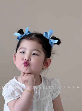 韩版甜美可爱蓝色蝴蝶结儿童发圈女童宝宝扎头发皮筋头绳马尾发绳
