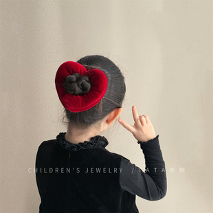 韩国秋冬红色丝绒爱心发圈丸子头皮筋发绳低马尾头饰宝宝过年头饰