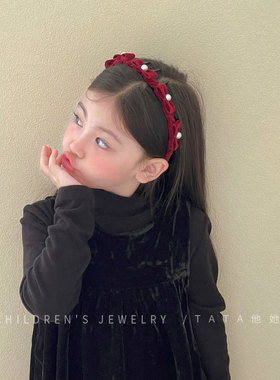 新年红色绒面发箍带齿防滑蝴蝶结爱心珍珠款小女孩洋气不勒头头箍