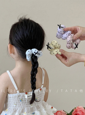 波点蓝色甜美爱心充棉发圈儿童高级感花朵套圈丸子头绳发绳大肠圈