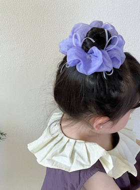紫色网纱泡泡大肠发圈儿童仙气飘带花苞发绳女童温柔丸子头头绳