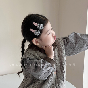 女童寶寶可愛小格子五角星bb夾掰掰夾女孩邊夾黑格蕾絲碎發夾發卡