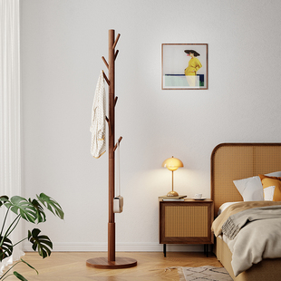 实木衣架落地挂衣杆卧室家用衣帽架房间转角挂包架室内立式 挂衣架