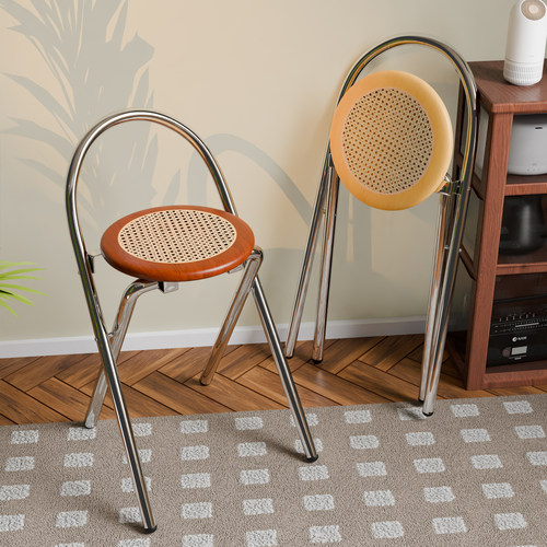 藤编复古折叠椅子餐椅家用餐桌椅