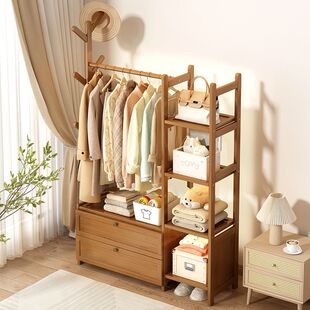 挂衣架一体落地式置衣架家用卧室收纳储物柜多功能靠墙床边衣帽架