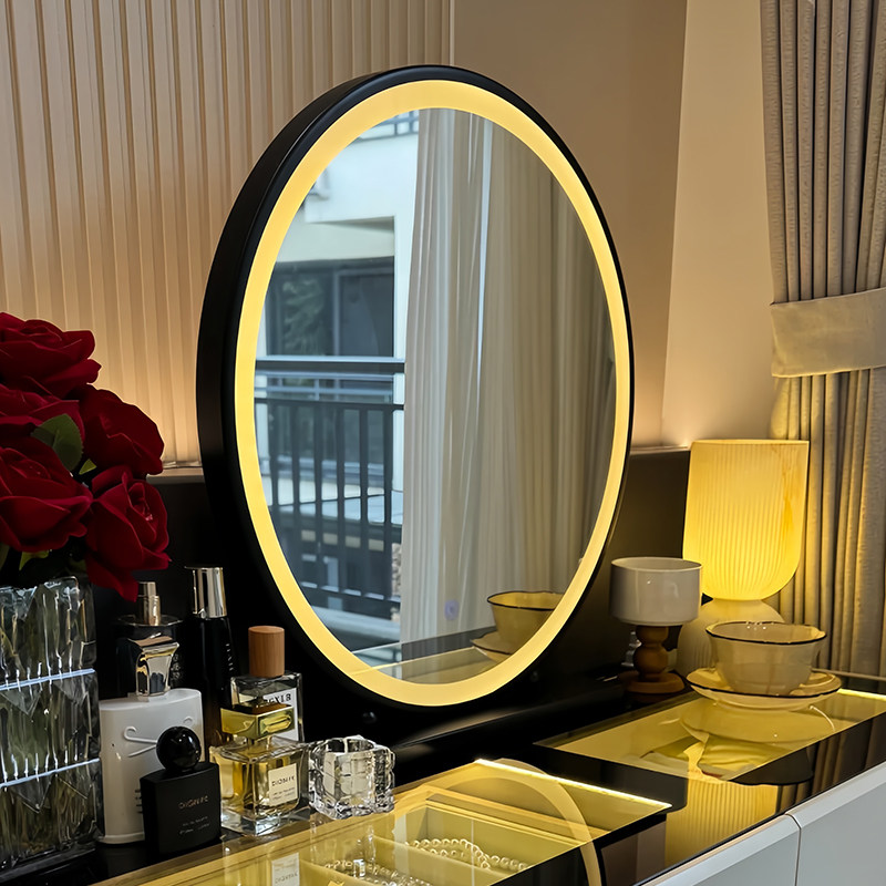 适用梳妆台专用镜子LED带灯主卧化妆镜台式桌面圆形美妆镜轻奢高