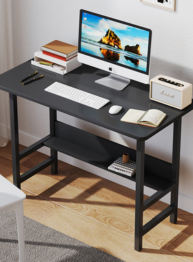 电脑桌卧室家用学生写字书桌长方形办公桌出租屋简易小桌子置物架