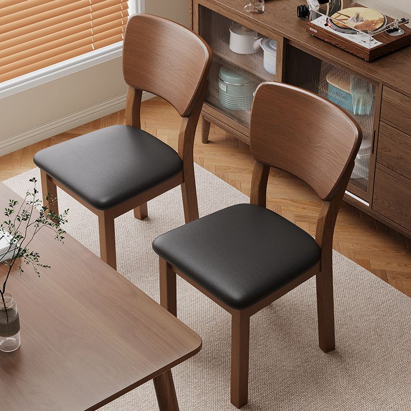 实木餐椅家用餐厅吃饭凳子中古软包洽谈书桌椅餐饮商用木头靠背椅