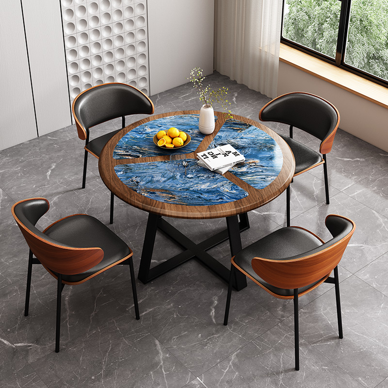 圆桌中古风小户型家用洽谈桌休闲阳台会客桌子咖啡厅意式轻奢餐桌