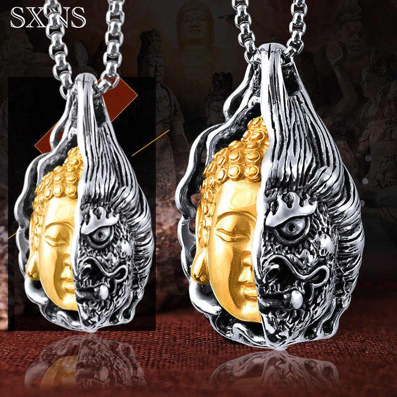 钛钢半佛魔项链男士潮男复古吊坠潮人个性挂坠一念之间中国风挂件