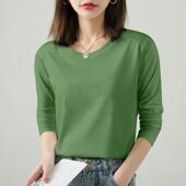 2025春秋冬装 潮 宽松胖MM早秋上衣打底衫 纯棉女士长袖 圆领T恤大码